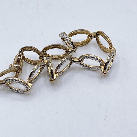 925 Gold Plated Oval Link Bracelet With Rhinestone Accents & Secure Clasp - Picture 4 of 8